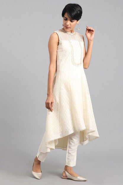 Off-White Round Neck Yarn-dyed kurta Set - wforwoman