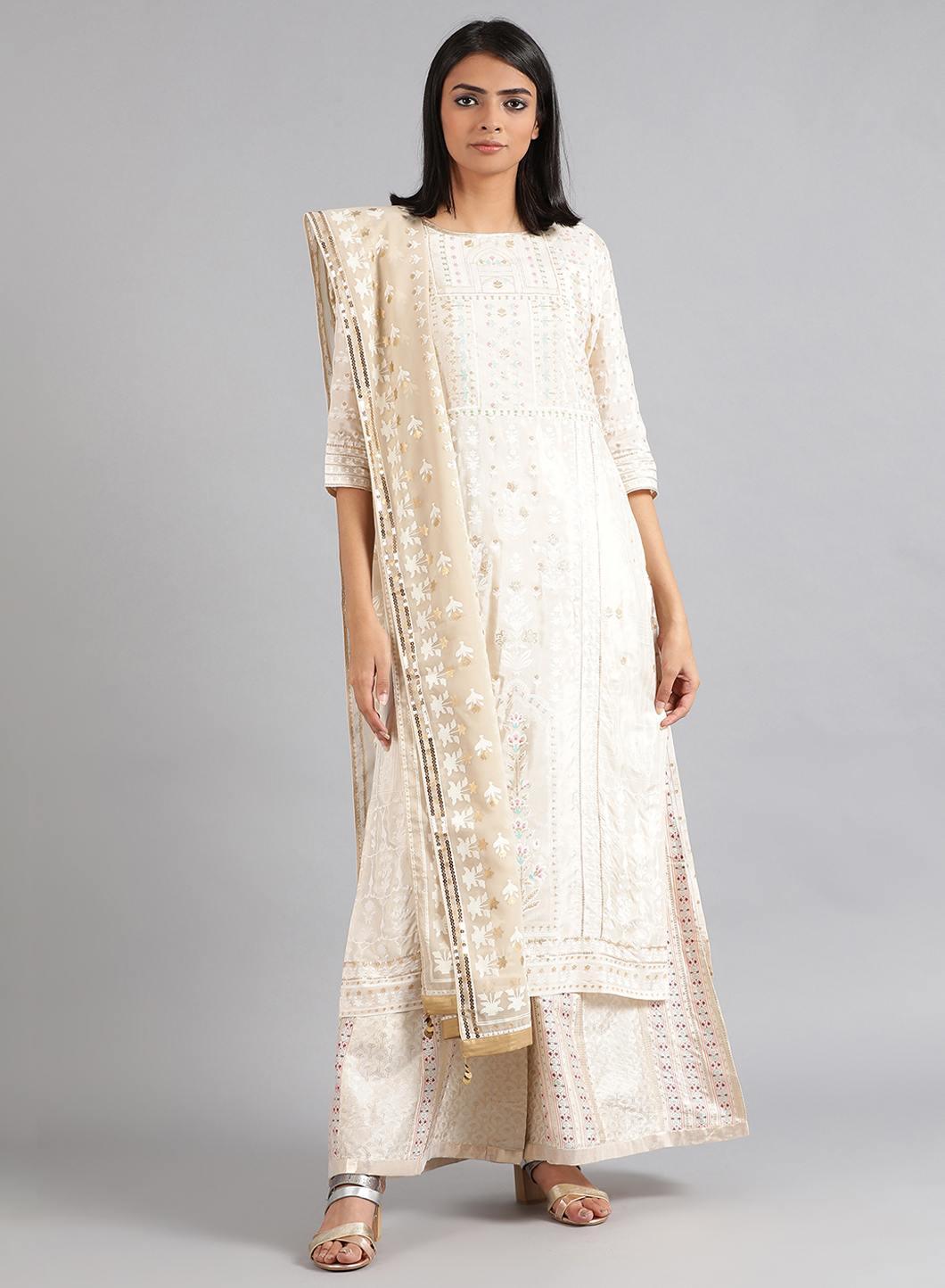 Beige Round Neck Printed kurta - wforwoman