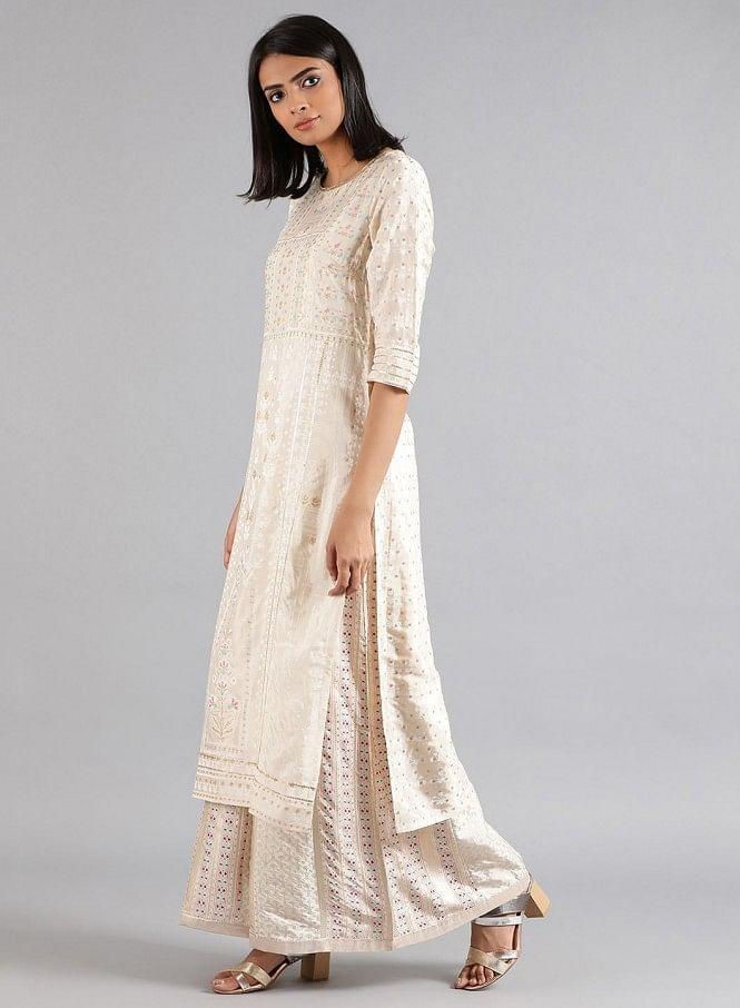 Beige Round Neck Printed kurta - wforwoman