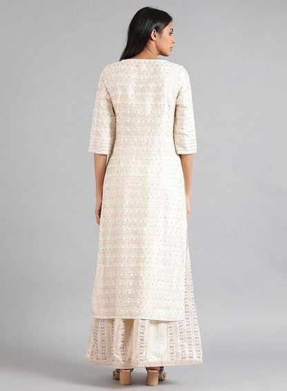 Beige Round Neck Printed kurta - wforwoman