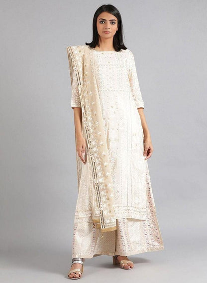 Beige Round Neck Printed kurta - wforwoman