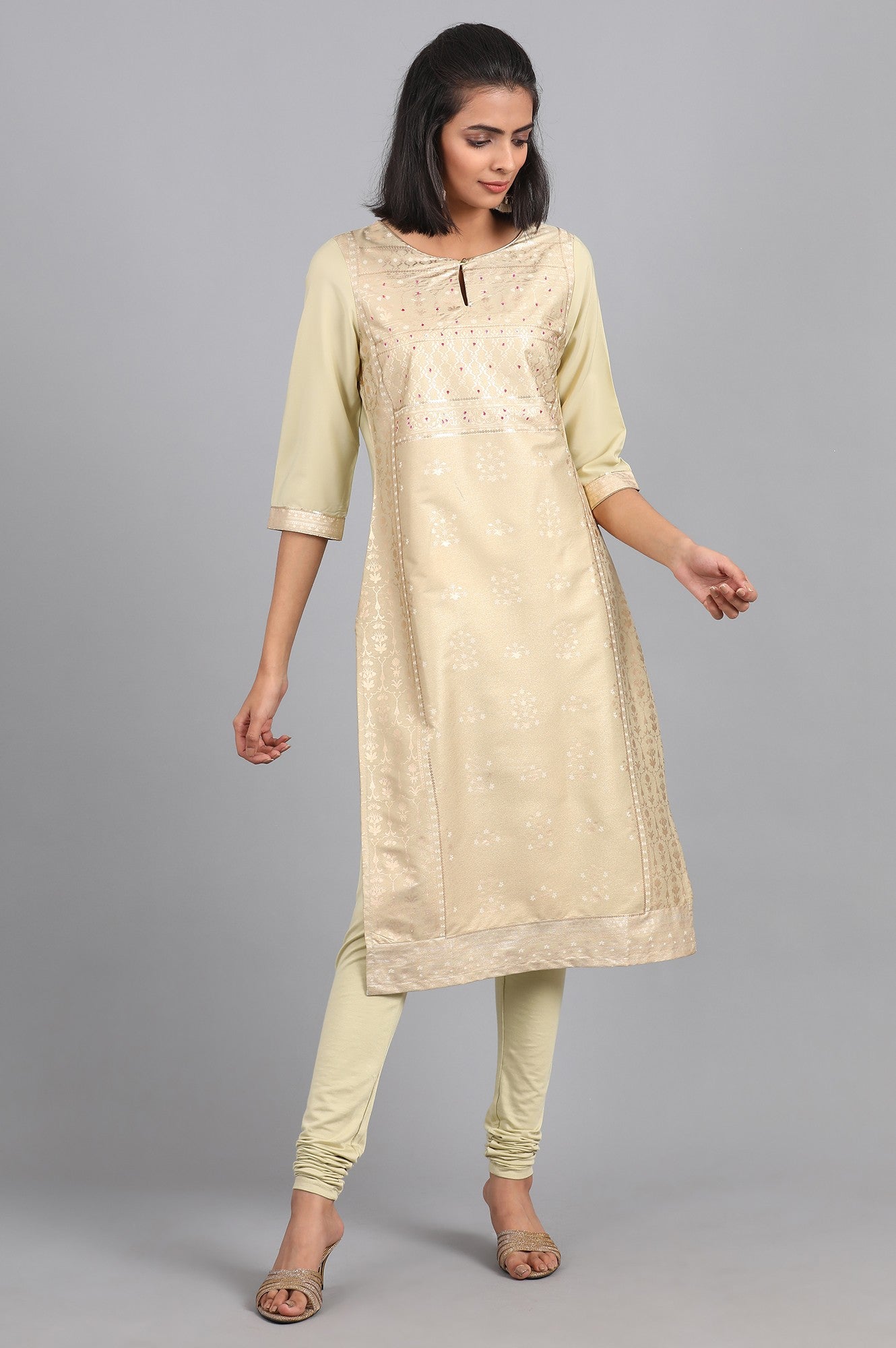 Green Round Neck Printed kurta