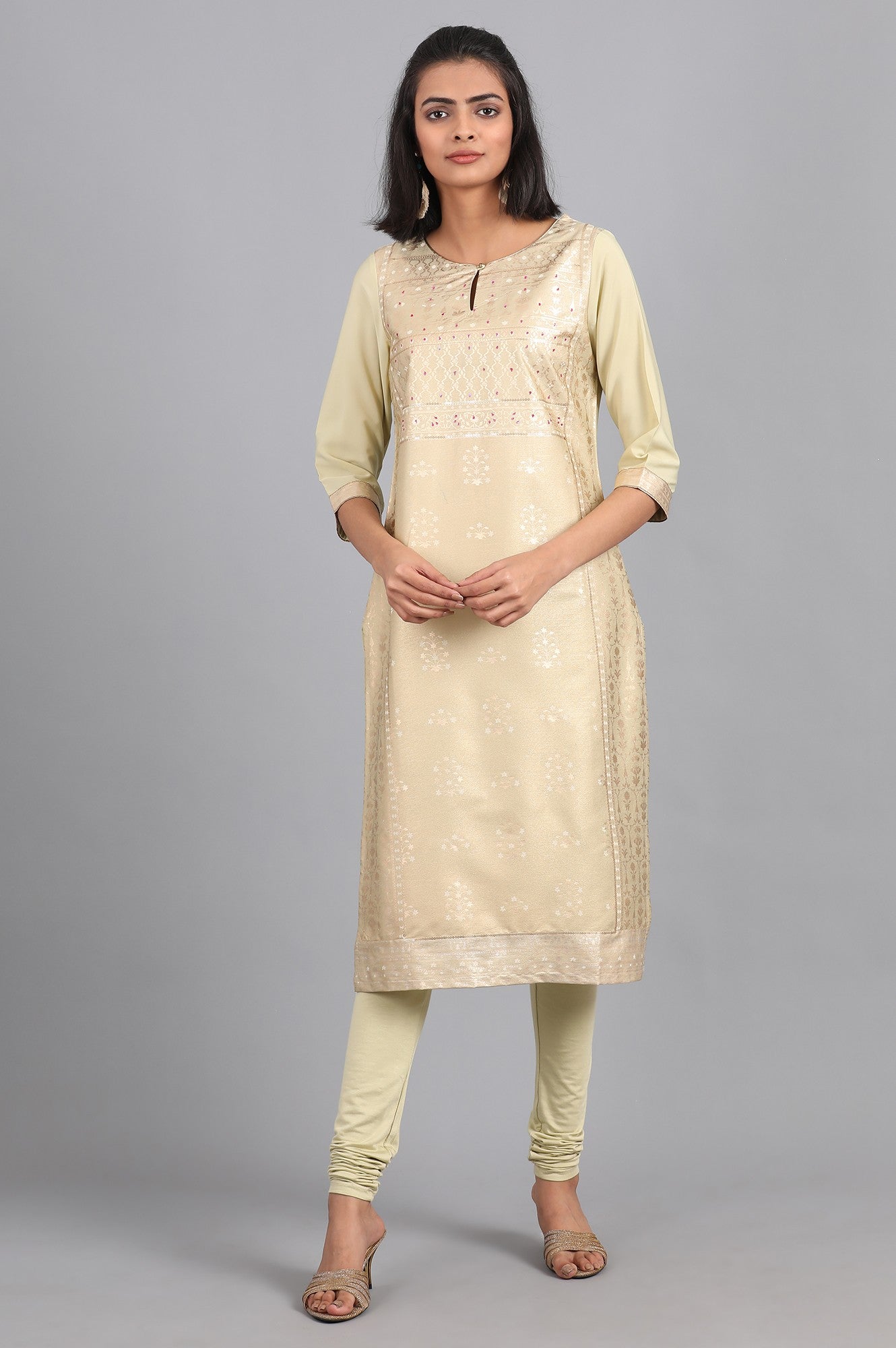 Green Round Neck Printed kurta