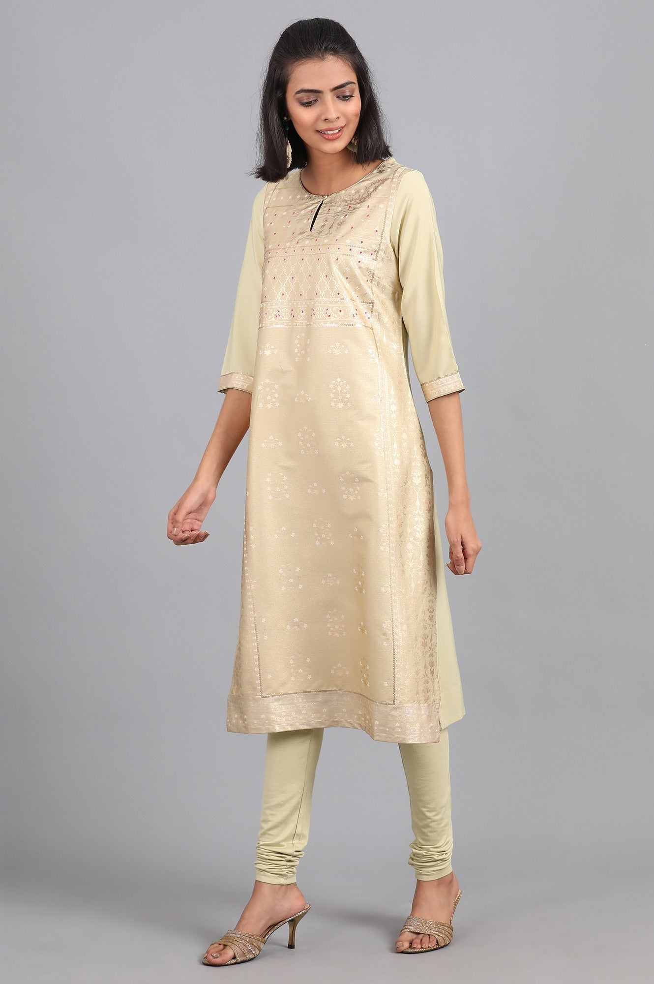 Green Round Neck Printed kurta