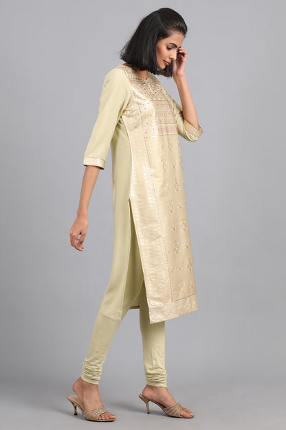 Green Round Neck Printed kurta