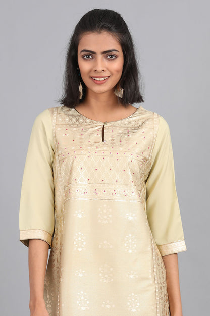 Green Round Neck Printed kurta