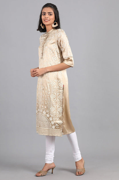 Golden Mandarin Neck Printed kurta - wforwoman