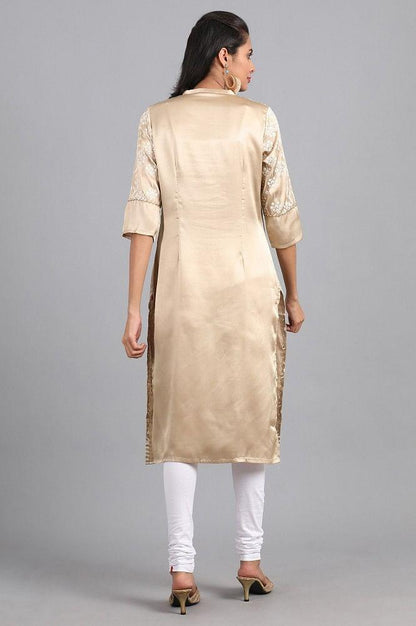 Golden Mandarin Neck Printed kurta - wforwoman