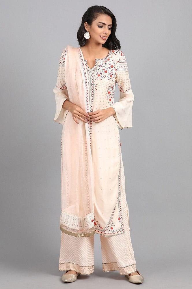 Pink Round Neck Printed kurta - wforwoman