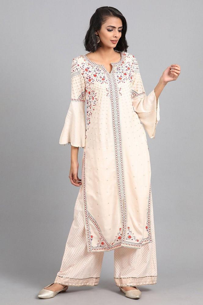 Pink Round Neck Printed kurta - wforwoman