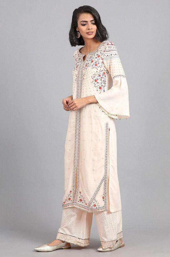 Pink Round Neck Printed kurta - wforwoman