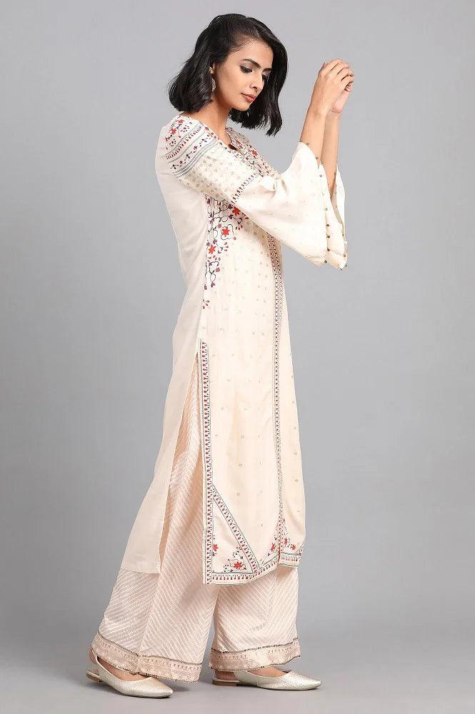 Pink Round Neck Printed kurta - wforwoman