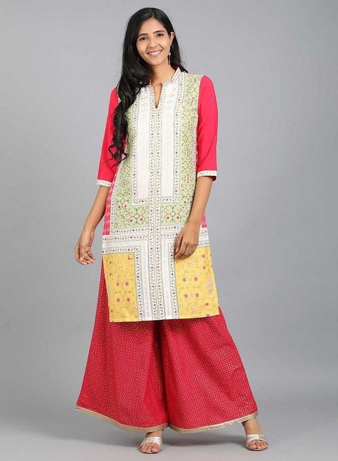 Green Mandarin Neck Printed kurta - wforwoman