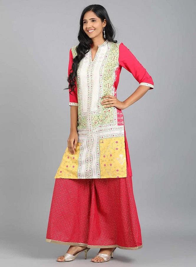 Green Mandarin Neck Printed kurta - wforwoman