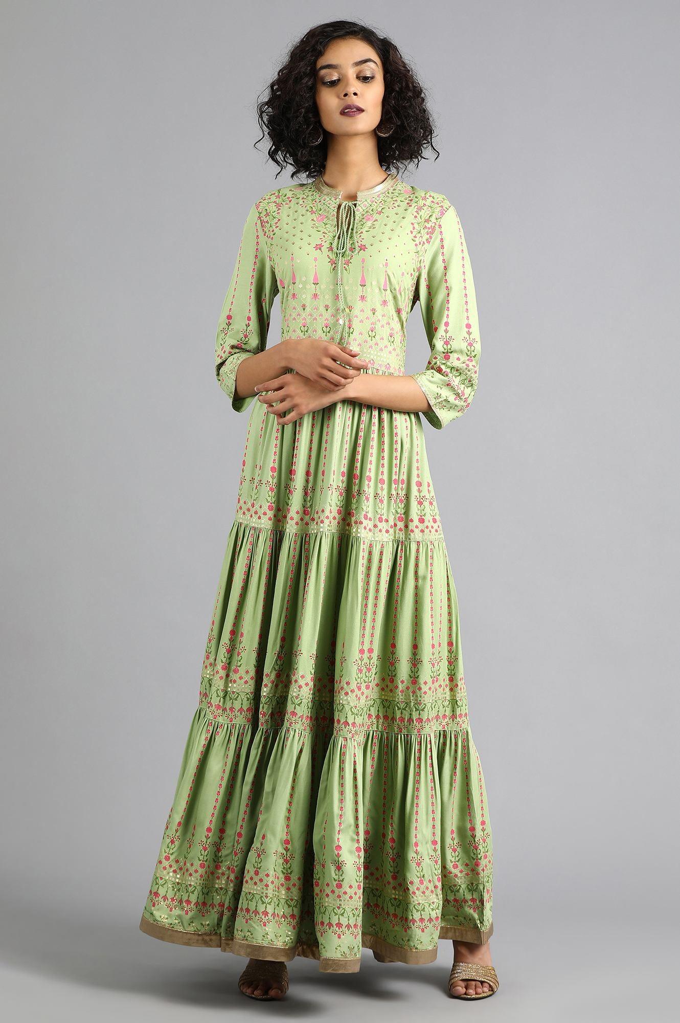 Green Mandarin Neck kurta Dress - wforwoman