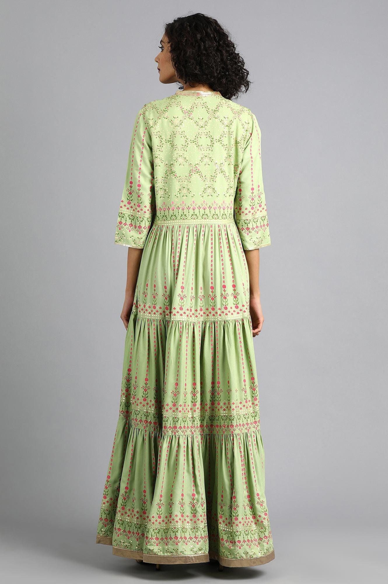 Green Mandarin Neck kurta Dress - wforwoman