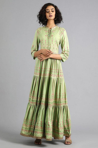 Green Mandarin Neck kurta Dress - wforwoman