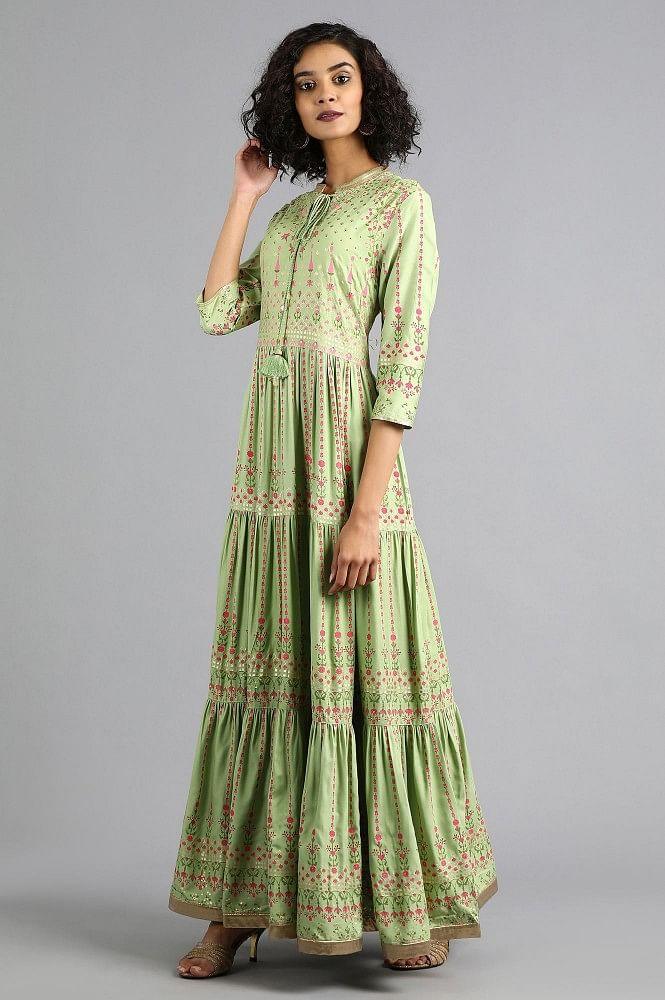 Green Mandarin Neck kurta Dress - wforwoman