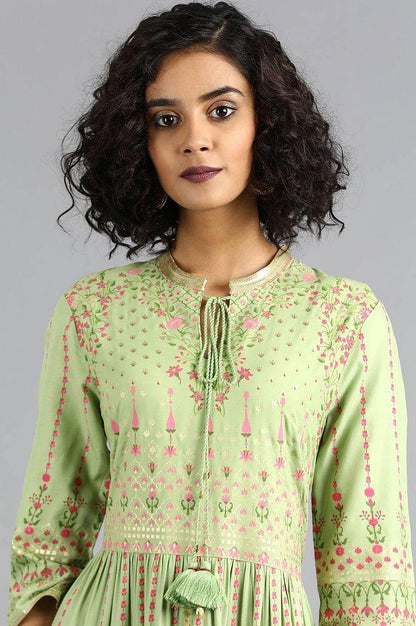 Green Mandarin Neck kurta Dress - wforwoman