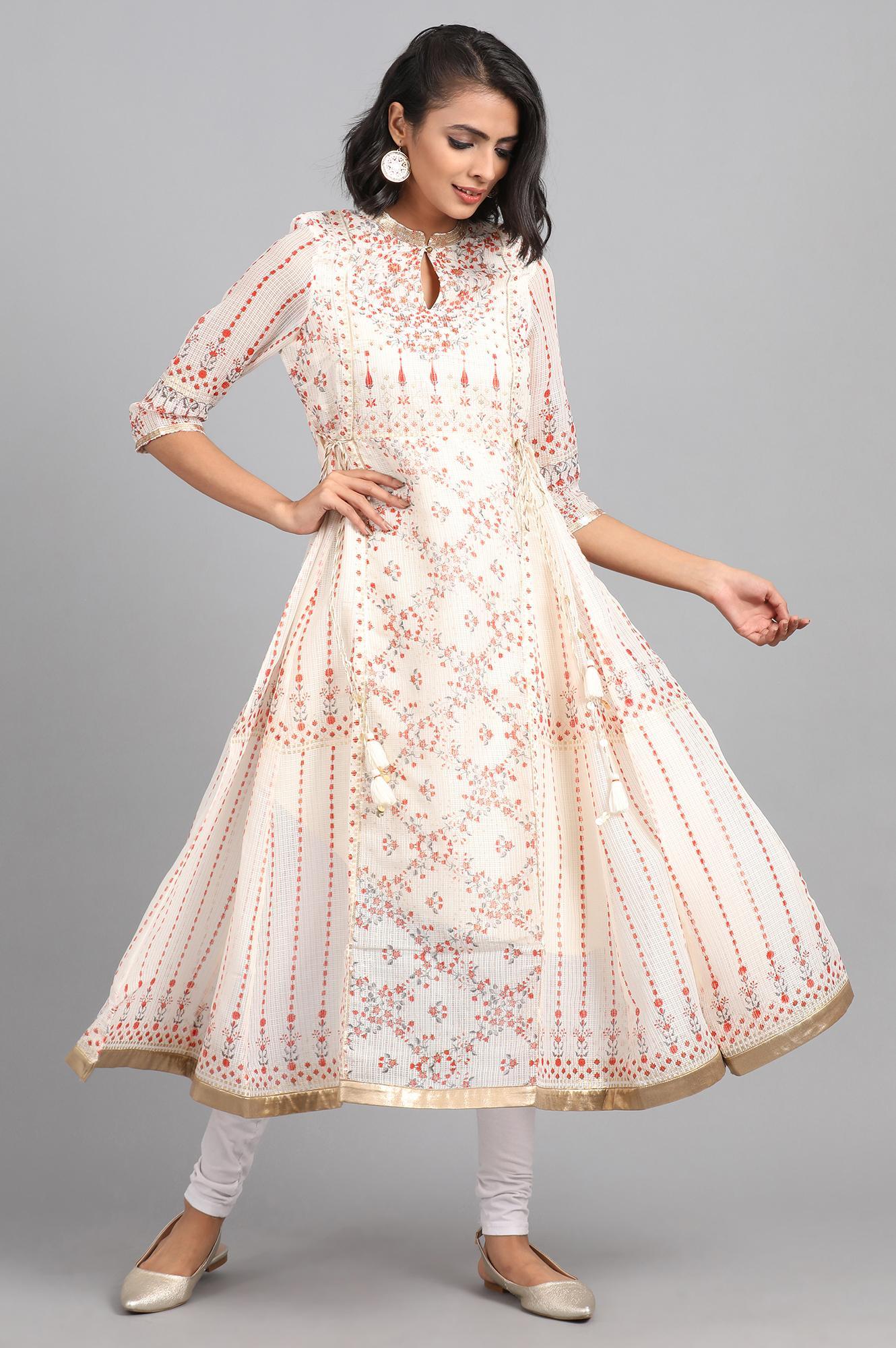 White Embellished kurta - wforwoman