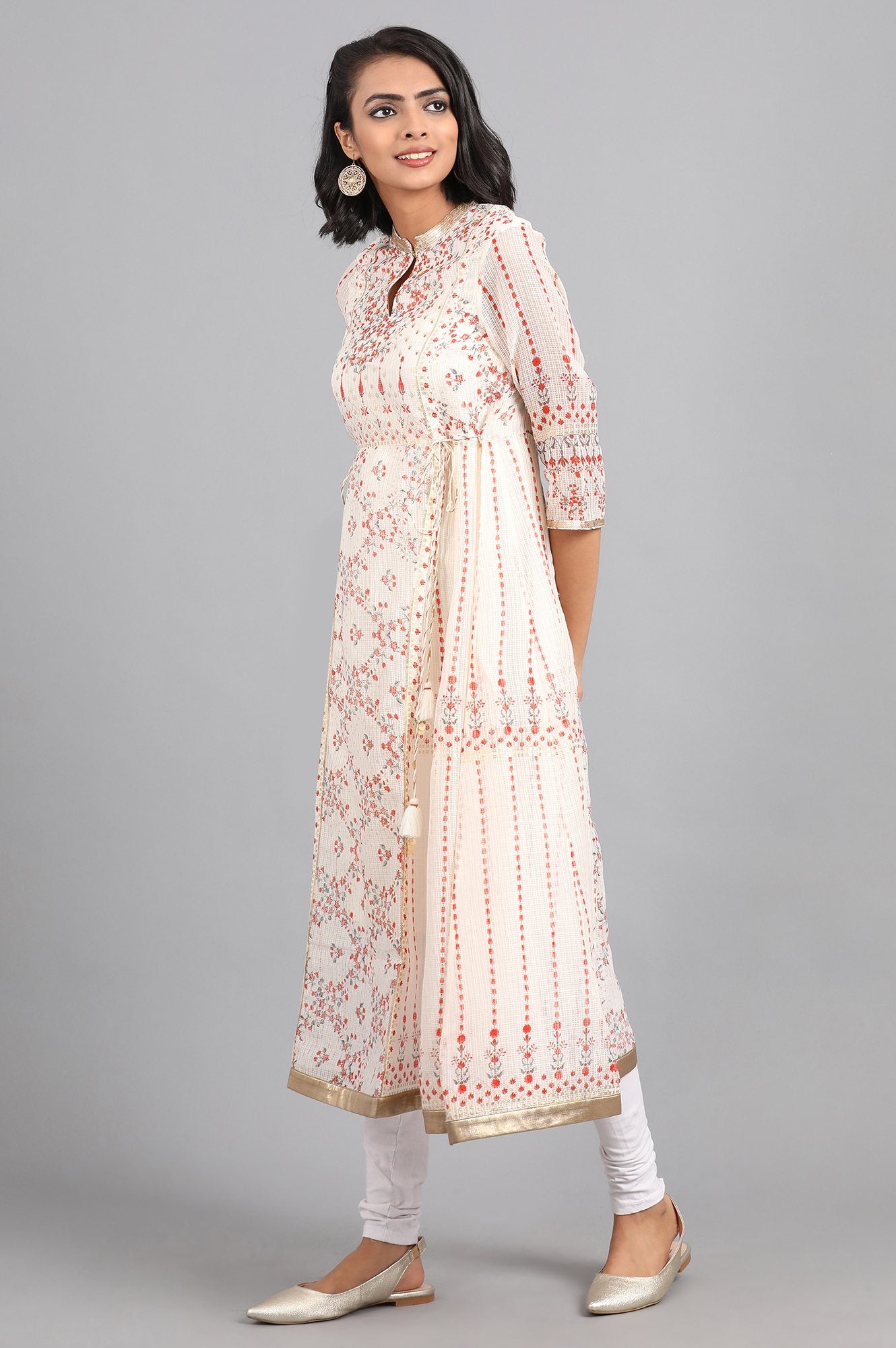 Off-White Mandarin Neck Printed kurta