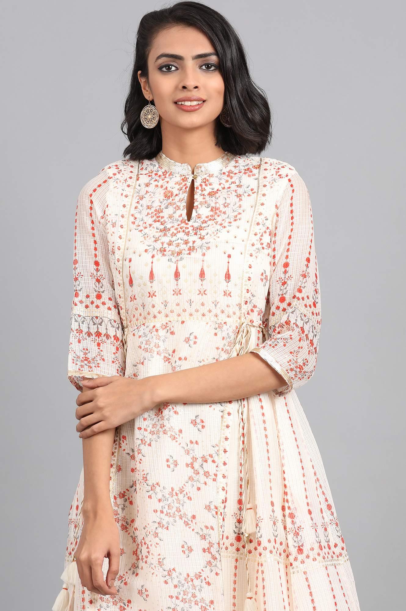 White Embellished kurta - wforwoman