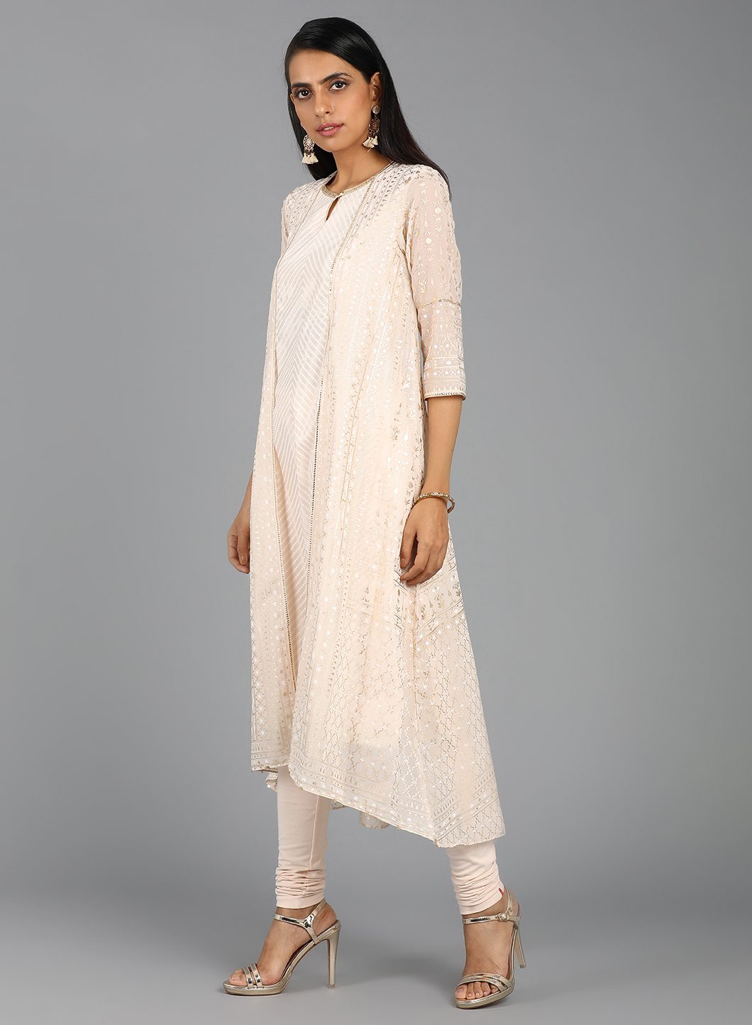 Pink Round Neck Embellished kurta