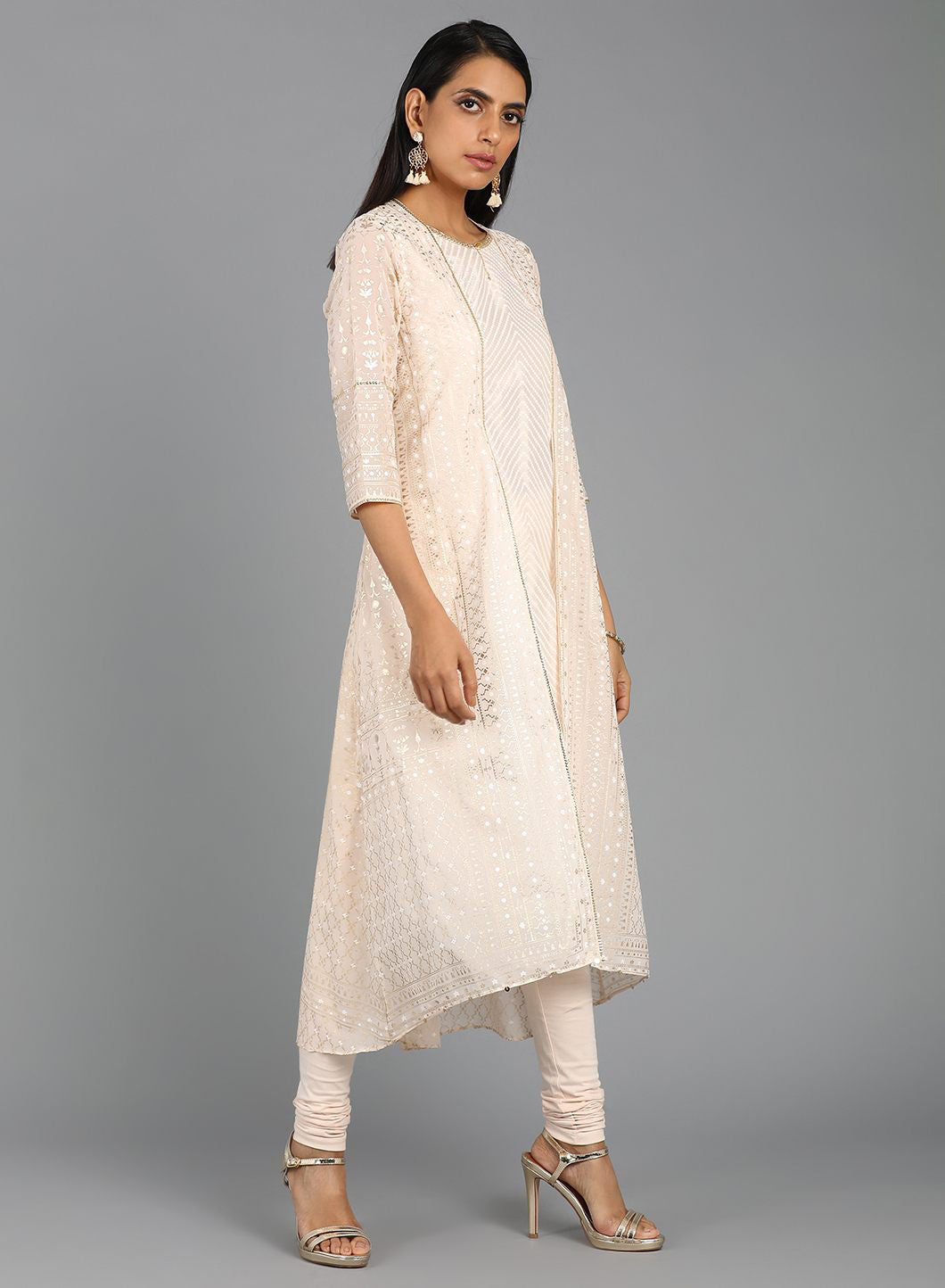 Pink Round Neck Embellished kurta