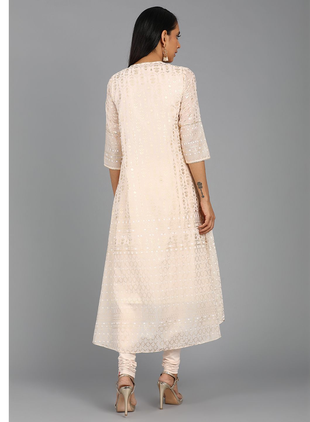 Pink Round Neck Embellished kurta