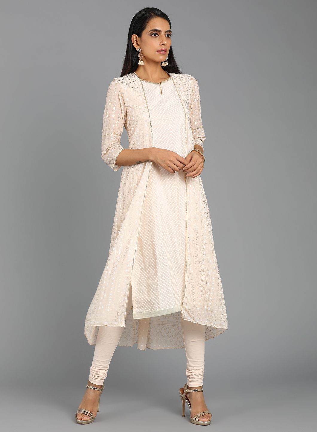 Pink Round Neck Embellished kurta