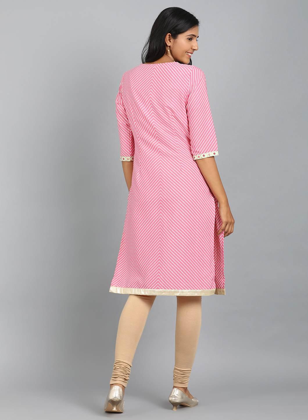 Pink Round Neck Printed kurta - wforwoman