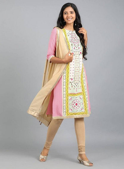 Pink Round Neck Printed kurta - wforwoman