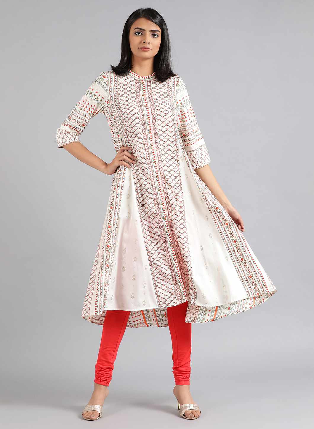 White Mandarin Neck Printed kurta