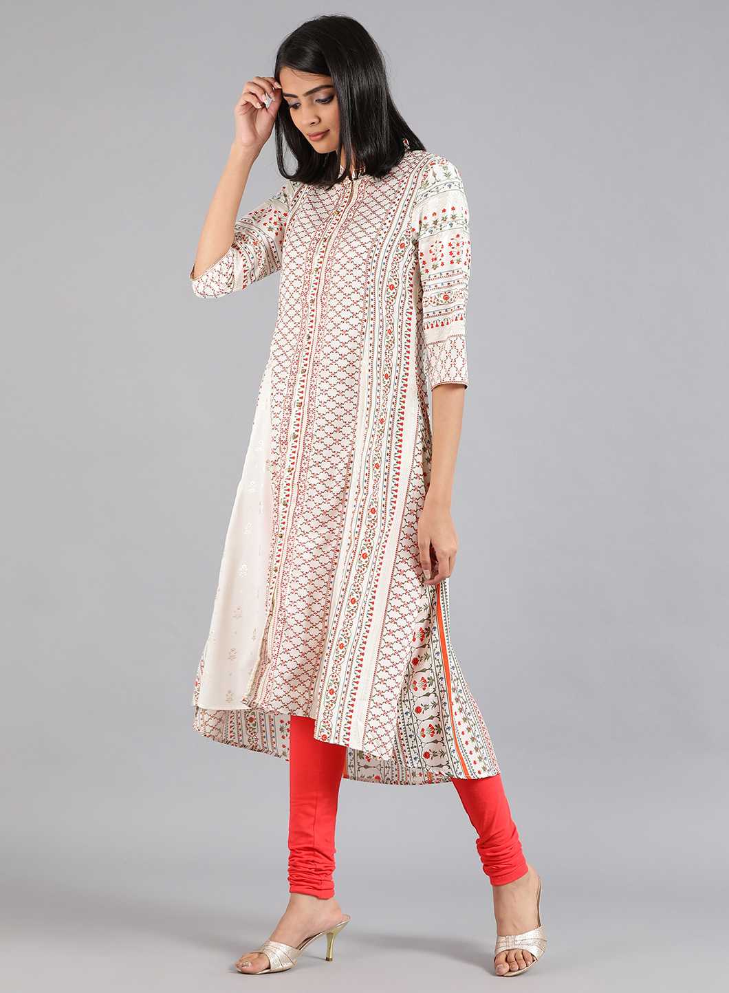 White Mandarin Neck Printed kurta