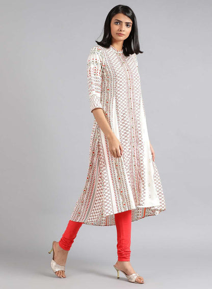 White Mandarin Neck Printed kurta