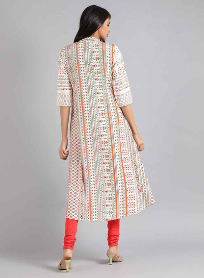 White Mandarin Neck Printed kurta