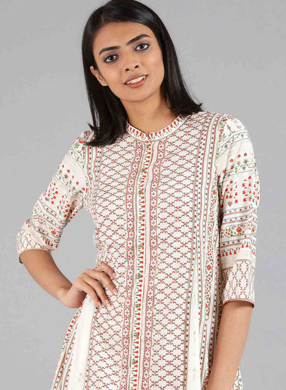 White Mandarin Neck Printed kurta