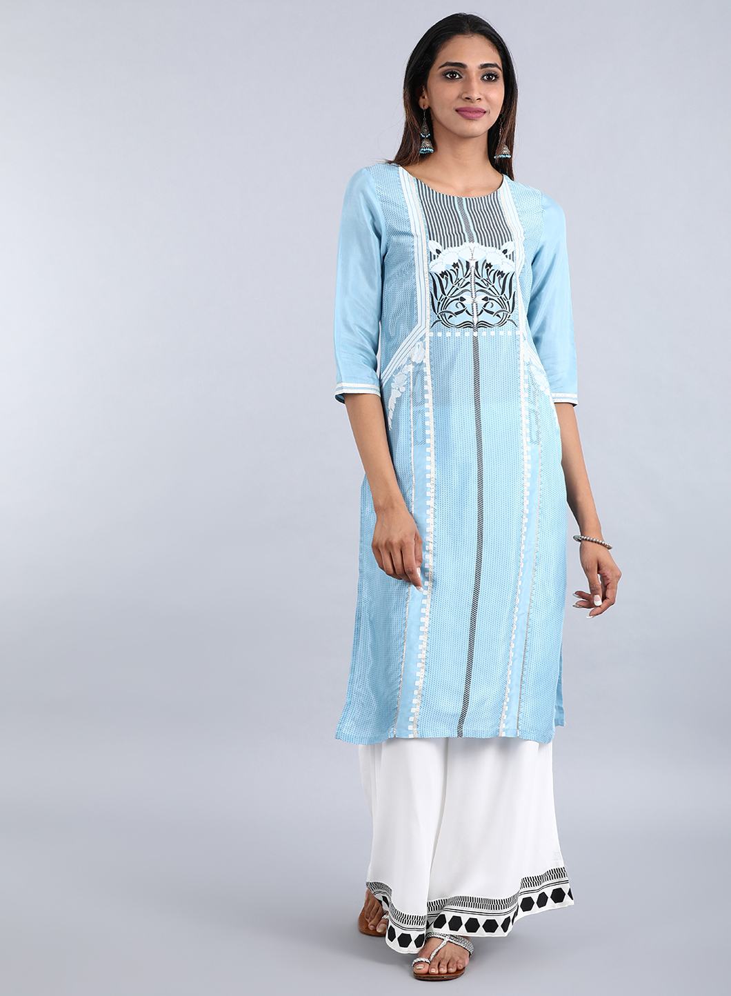 Blue Mandarin Neck Floral Print kurta