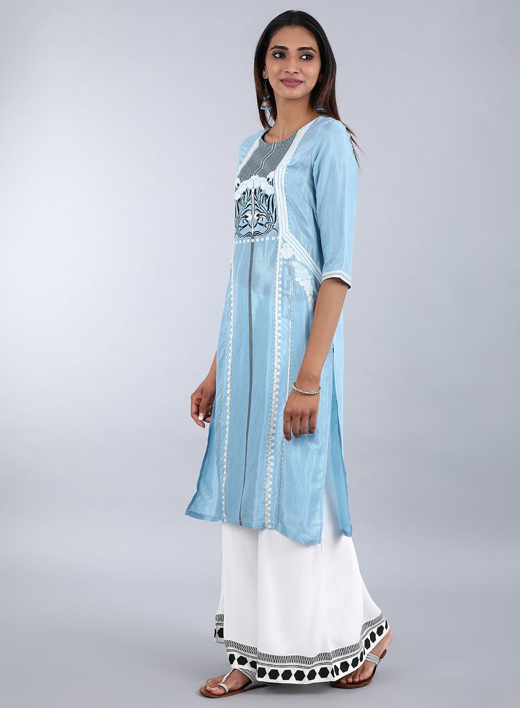 Blue Mandarin Neck Floral Print kurta