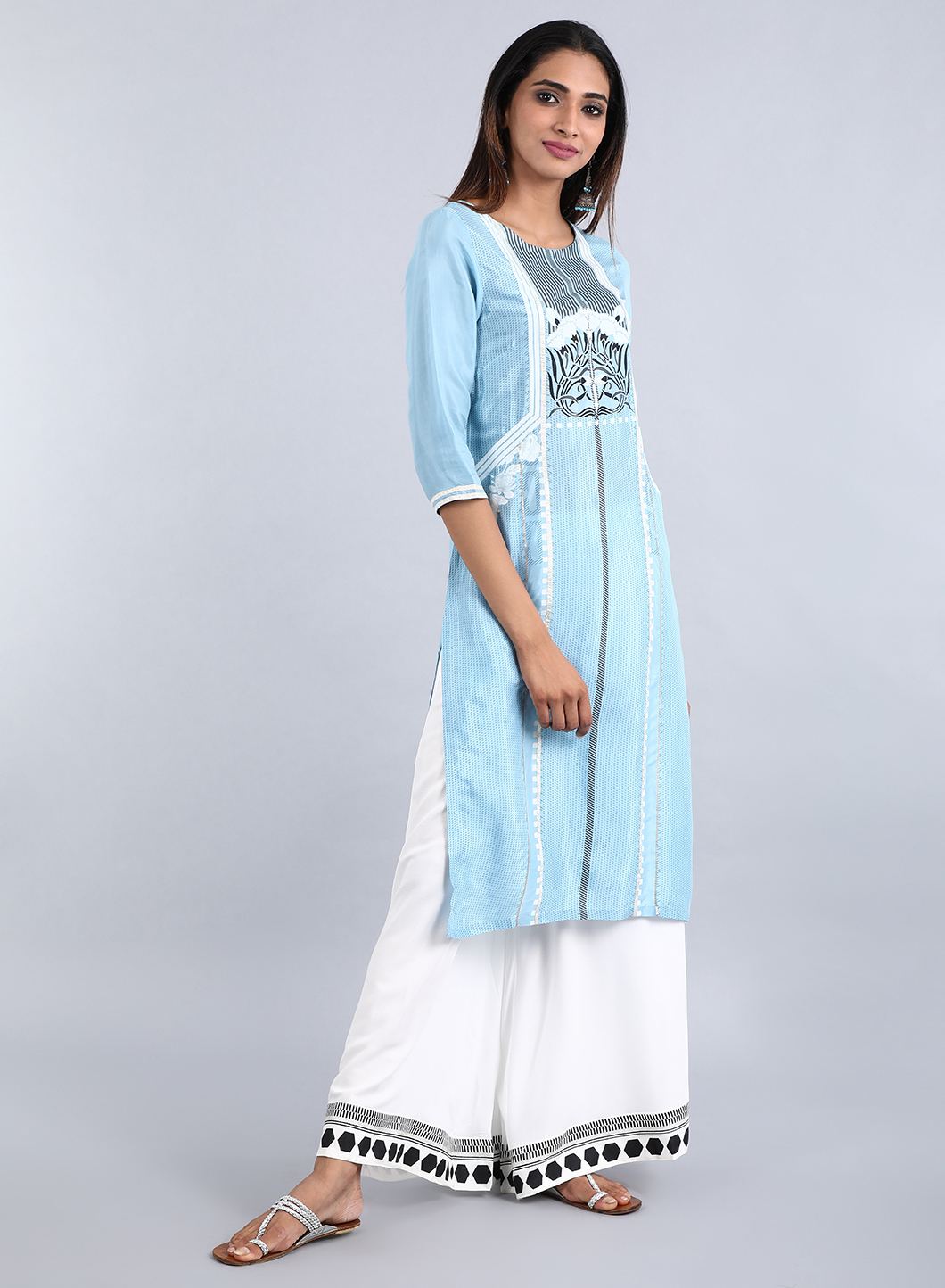 Blue Mandarin Neck Floral Print kurta