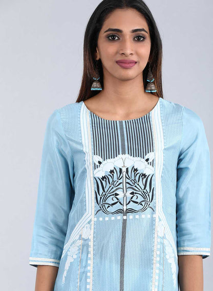 Blue Mandarin Neck Floral Print kurta