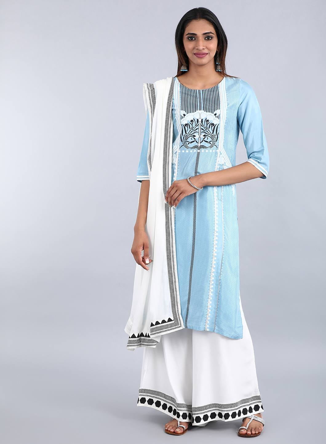 Blue Mandarin Neck Floral Print kurta