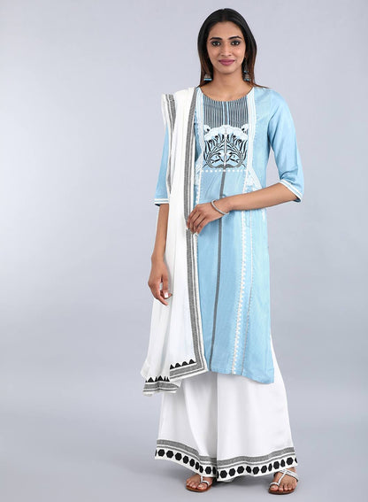 Blue Mandarin Neck Floral Print kurta