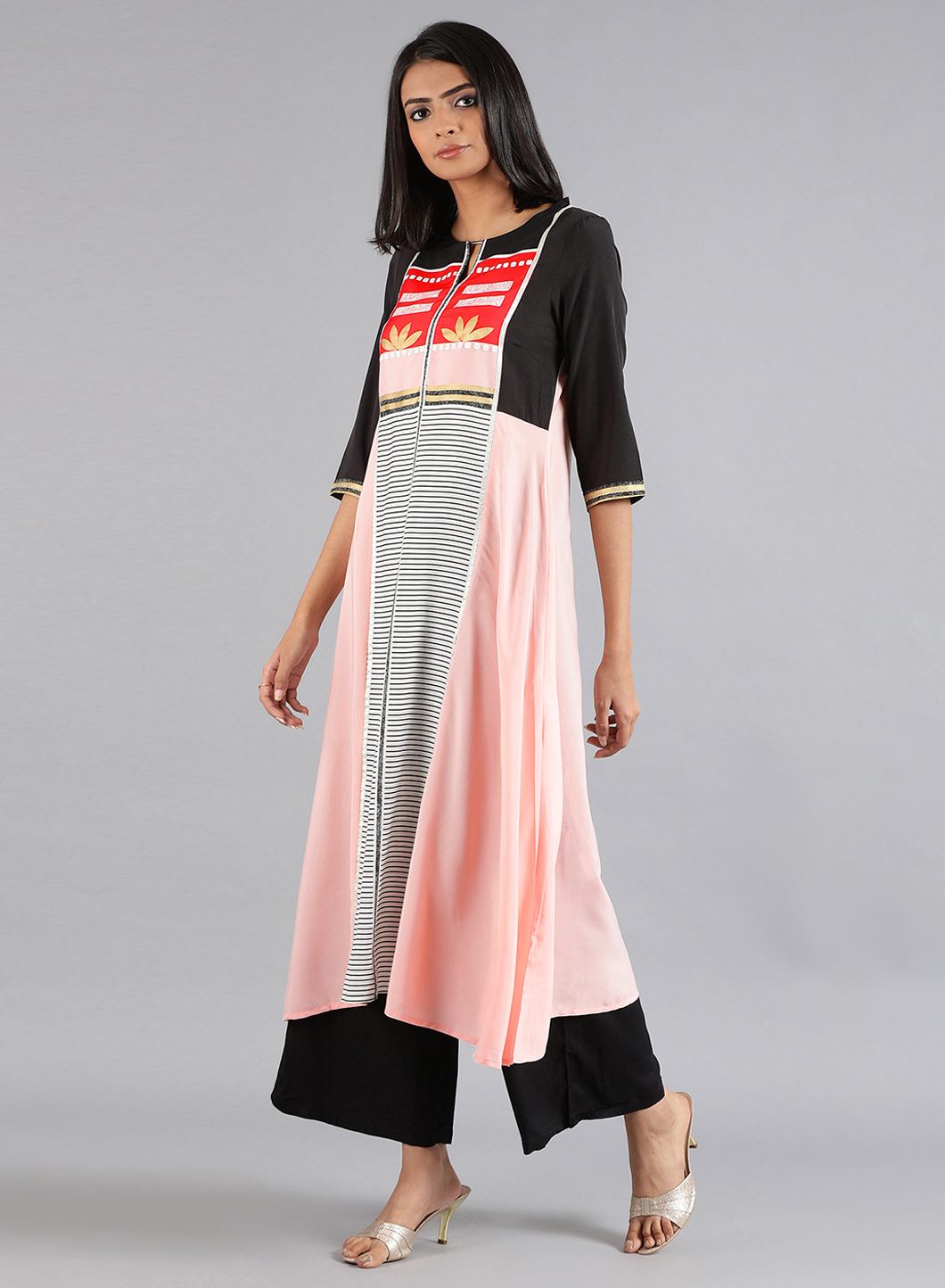 Pink Round Neck 3/4 Sleeve kurta