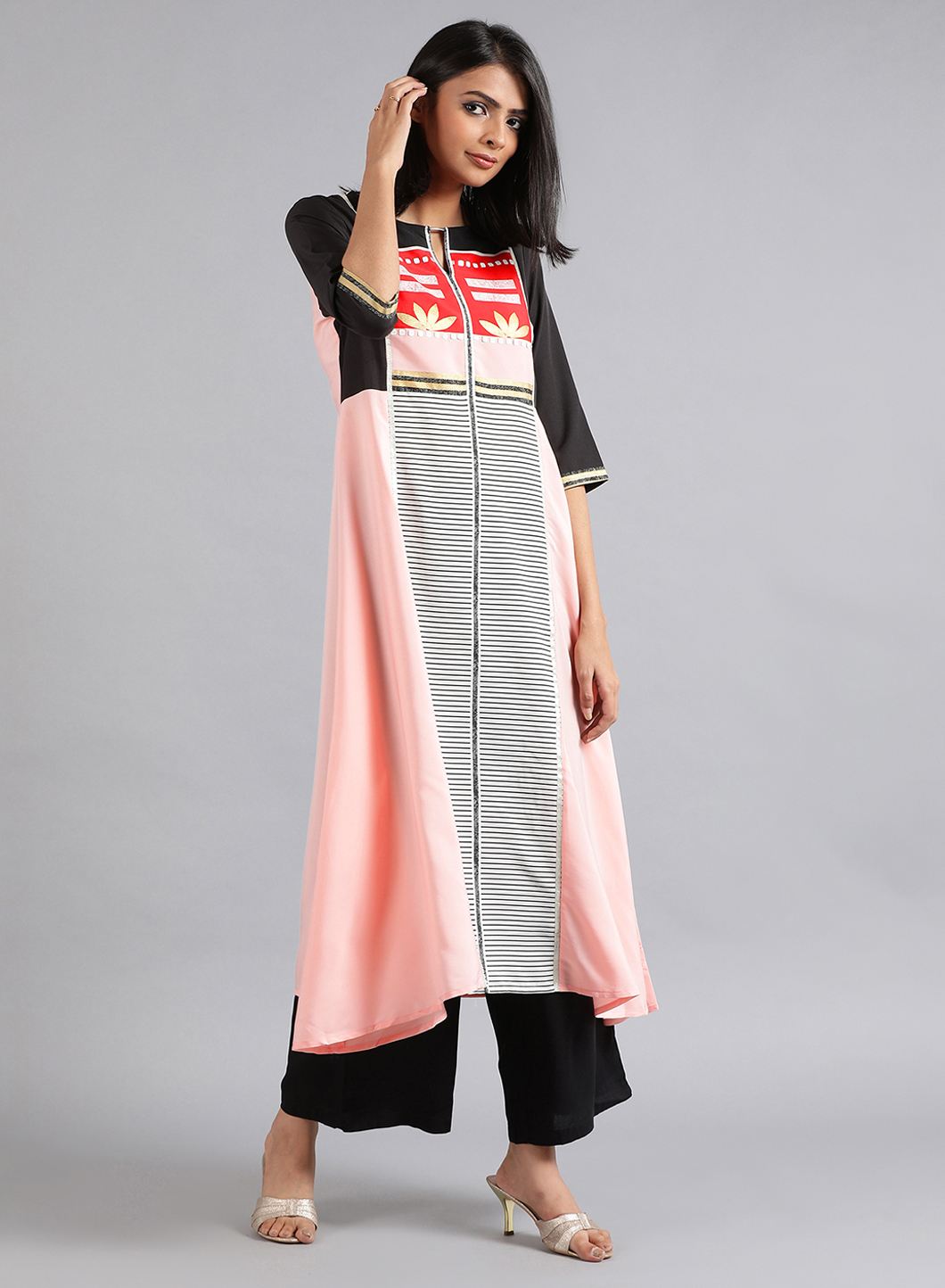 Pink Round Neck 3/4 Sleeve kurta