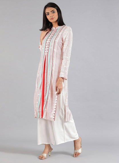 White Mandarin Neck Printed kurta - wforwoman