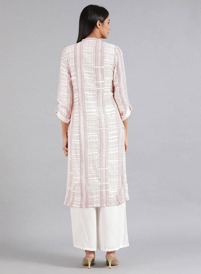 White Mandarin Neck Printed kurta - wforwoman