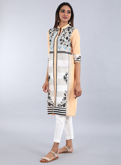 Orange Mandarin Neck Printed kurta