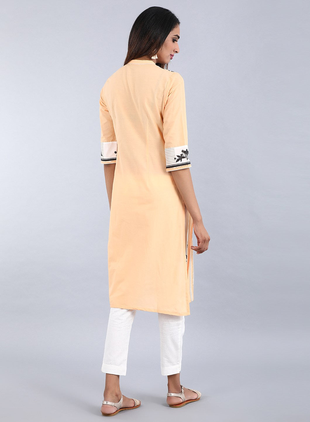 Orange Mandarin Neck Printed kurta