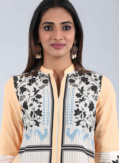 Orange Mandarin Neck Printed kurta